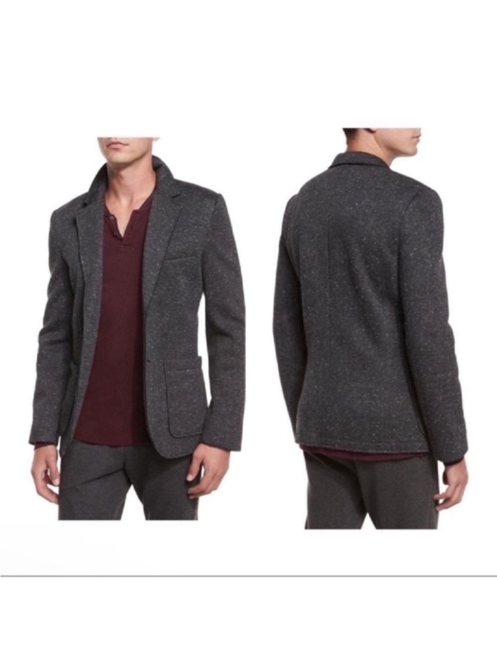 ATM Bonded Knit Speckled Sporty Blazer Jacket Sz 44 charcoal Gray